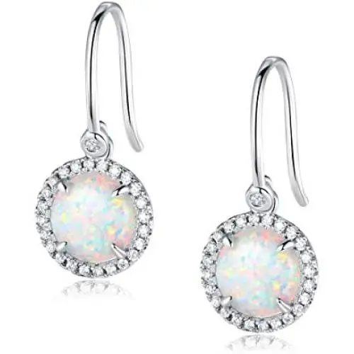 GEMSME White Gold Plated Teardrop Opal Dangle Earrings For Women