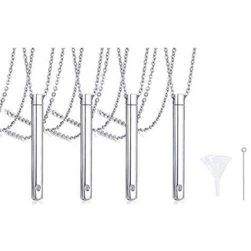 VNOX Keepsake Ash Cremation Jewelry Minimalist Bar Urn Necklace Pendant for Memorial Ashes Hoder with Cubic Zirconia