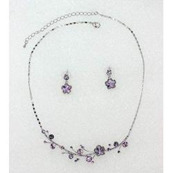 Faship Light Purple Violet Swarovski Crystal Floral Necklace Earrings Set