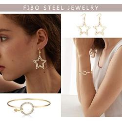 FIBO STEEL 4 Pcs Necklaces,24 Pairs Stud Dangle Earrings,10 Pcs Chain Bangle Bracelets Set for Women Fashion Gold Necklace Jewelry Set