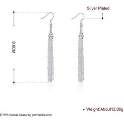 Fashion Beaded Threader Sterling Silver Plated Long Chain Dangle Drop Earrings for Women Girls Sensitive Ears Wedding Elegant Dangling Tassel Hook