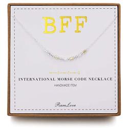 RareLove BFF Morse Code Necklace 925 Sterling Silver Beads Two Tone Best Friends Friendship Birthday Gift For Women Girls