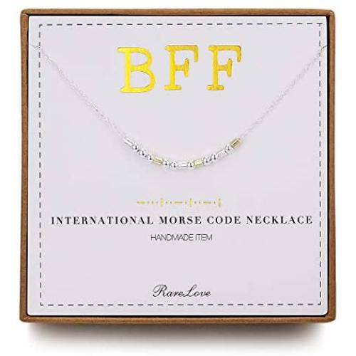 RareLove BFF Morse Code Necklace 925 Sterling Silver Beads Two Tone Best Friends Friendship Birthday Gift For Women Girls