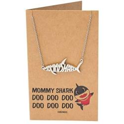 Quan Jewelry Mommy Shark Necklace, Family Necklace, Best Jewelry Gifts for Family with Funny Quotes Greeting Card (Mommy Shark)