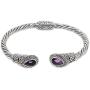 NOVICA Amethyst .925 Sterling Silver Hinged Twist Cuff Bracelet Bright Eyes