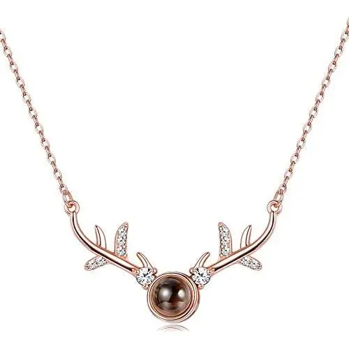 Sllaiss 14K Rose Gold Plated Sterling Silver 100 Languages I Love You Projection Necklace for Women,Deer Antler Pendant Christmas Romantic Love Memory Gift for Her,Sets with Swarovski Zirconia Sllaiss 14K Rose Gold Plated Sterling Silver 100 Languages I Love You Projection Necklace for Women,Deer Antler Pendant Christmas Romantic Love Memory Gift for Her,Sets with Swarovski Zirconia