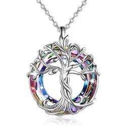 TOUPOP Mom Gifts for Mothers Day Sterling Silver Tree of Life Necklace with Circle Crystal Jewelry Gifts for Mom Women Wife Teen Girls Birthday Friend