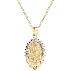 AOASK Women Crystal Rhinestone Virgin Mary Pendant Necklace Gold Retro Accessories Party Gifts