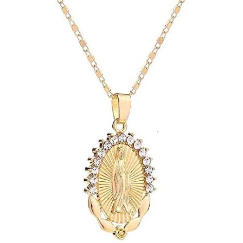 AOASK Women Crystal Rhinestone Virgin Mary Pendant Necklace Gold Retro Accessories Party Gifts