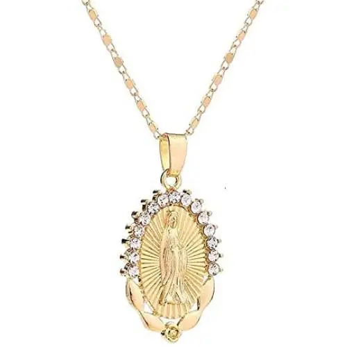 AOASK Women Crystal Rhinestone Virgin Mary Pendant Necklace Gold Retro Accessories Party Gifts AOASK Women Crystal Rhinestone Virgin Mary Pendant Necklace Gold Retro Accessories Party Gifts