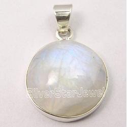 SilverStarJewel 925 Pure Sterling Silver Real Blue Rainbow Moonstone Pendant 1.1'' 5.6 Grams