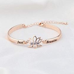 WUSUANED Just Breathe Lotus Flower Bracelet Yoga Jewelry Gift For Women Girl