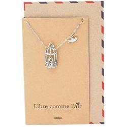 Quan Jewelry Gifts for Women Bird Cage with Key and Bird Charms Pendant Necklace, Necklaces for Women with Inspirational Greeting Card