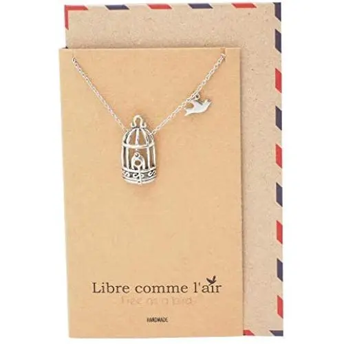 Quan Jewelry Gifts for Women Bird Cage with Key and Bird Charms Pendant Necklace, Necklaces for Women with Inspirational Greeting Card