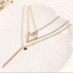 Jovono Fashion MultiLayered Necklaces Rhinestone Strip Pendant Necklace for Women and Girls(Gold)
