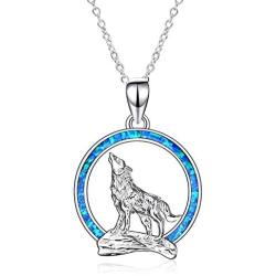 YFN Wolf Pendant Necklace 925 Sterling Silver Cubic Zirconial Wolf Moon Necklace 18'' Birthday Day Jewelry for Girlfriend Wife