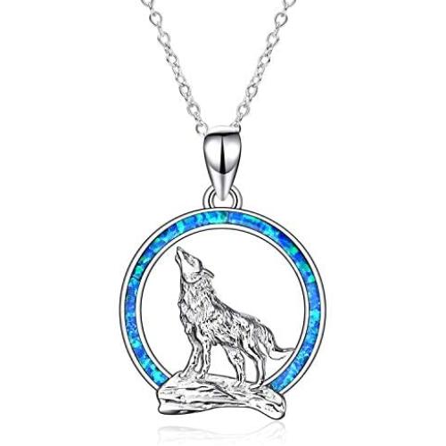 YFN Wolf Pendant Necklace 925 Sterling Silver Cubic Zirconial Wolf Moon Necklace 18'' Birthday Day Jewelry for Girlfriend Wife