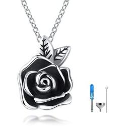 Rose Flower Urn Necklace Cremation Jewelry for Ashes S925 Sterling Silver Memorial roseflower urn Pendant Necklaces for Women