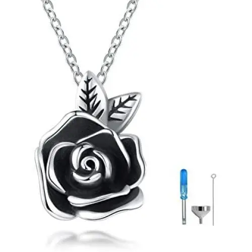 Rose Flower Urn Necklace Cremation Jewelry for Ashes S925 Sterling Silver Memorial roseflower urn Pendant Necklaces for Women
