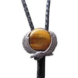 Haina Bolo Tie for Men Women Western Cowboy Cowgirl Eagle Bola Tie Genuine Leather String Natural Stone Tiger Eye Vintage Jewelry