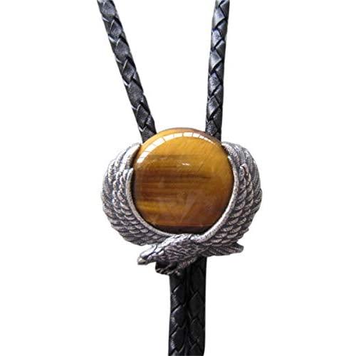 Haina Bolo Tie for Men Women Western Cowboy Cowgirl Eagle Bola Tie Genuine Leather String Natural Stone Tiger Eye Vintage Jewelry