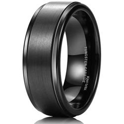 King Will Basic 8mm Black High Polish Matte Finish Tungsten Mens Wedding Ring Comfort Fit