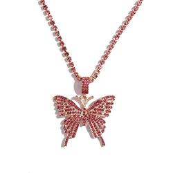 Butterfly Necklace Tennis Link Chain Butterfly Necklace Iced Out Zirconia Butterfly Pendent Hip Hop Choker Necklace for Women Girls