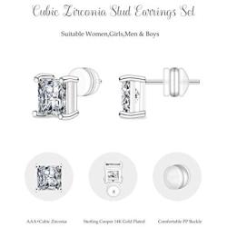 FOCOOG Stud Earrings,5 Pairs Square Clear Cubic Zirconia Earrings Stud Pack