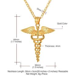 Ineffable Stainless Steel Retro Double Snakeskin Medical Rescue Logo Pendant Angel Wing Pendant Necklace