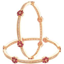 Ratnavali Jewels CZ Zirconia Gold Tone Red Baguette Diamond Elegant Sleek Bollywood Indian Bangles Jewelry Women