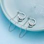 Double Circle Long Chain Tassel Small Hoop Dangle Earrings for Women Men Girls Sensitive Ear S925 Sterling Silver Fashion Unique Punk Threader Dangling Hanging Jewelry Gifts for Birthday Best Friend