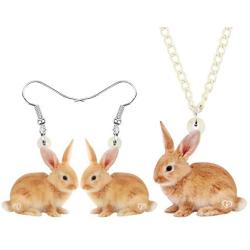 WEVENI Acrylic Easter Rabbit Bunny Jewelry Set Hare Earrings Necklace Pendant Sweet Gifts for Women Girls Ladies