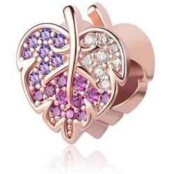 NanMuc Rose Gold Sparkling Leaves Bead Charms for Snake Chain Bracelet for Women Girls Daughter Sister