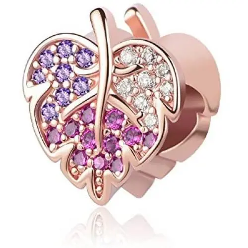 NanMuc Rose Gold Sparkling Leaves Bead Charms for Snake Chain Bracelet for Women Girls Daughter Sister