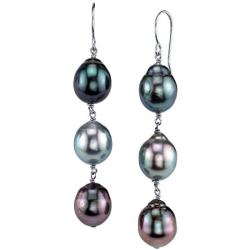 THE PEARL SOURCE 14K Gold 8-9mm Drop Multicolor Tahitian South Sea Cultured Pearl Tincup Earrings for Women