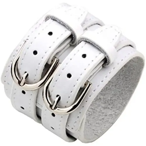 Fusamk Punk Rock Alloy Double Row Leather Belt Wristband Bracelet Bangle,7.0-8.0inches Fusamk Punk Rock Alloy Double Row Leather Belt Wristband Bracelet Bangle,7.0-8.0inches