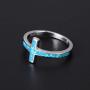 Mozume Created Black Opal Christian Sideways Cross Ring 925 Sterling Silver