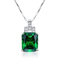 BONLAVIE Womens Pendant Necklace with Created Emerald Cubic Zirconia CZ Birthstone 925 Sterling Silver Chain Pendant Christmas Romantic Date Gift