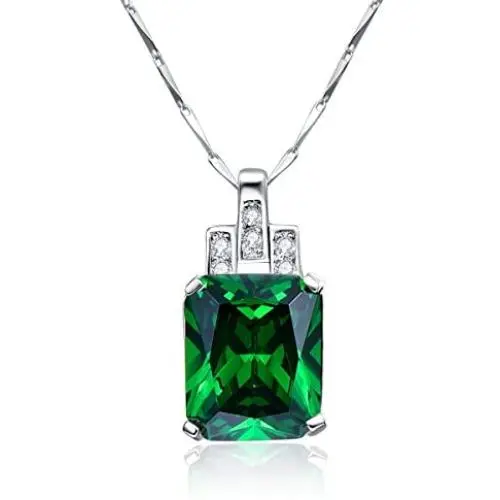 BONLAVIE Womens Pendant Necklace with Created Emerald Cubic Zirconia CZ Birthstone 925 Sterling Silver Chain Pendant Christmas Romantic Date Gift