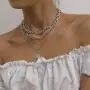 Chargances Chunky Chain Collar Choker for Women and Girls Necklace for Women and Girls Diamond Lock Pendant Multi Layer Chain Necklace Ladies Party Jewelry(Silver)