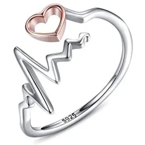 oGoodsunj 925 Sterling Silver Heartbeat Jewelry Ring Necklace Bracelet Pendant Gift for Nurse Doctor Medical Student