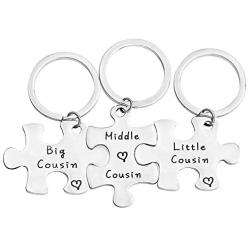 HOLLP Cousins Gift Big Middle Little Cousin Keychain Set of 2 3 Cousins Matching Puzzle Keychain Sisters Brothers Gift