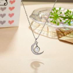 Nana Gifts Best Grandma Necklace - Sterling Silver Pearl Pendant Moon Crystal CZ Generation Necklace for Grandmother, Mom Gifts, Nana Gifts from children, Mothers Day Card from Daughter, Birthday Gift