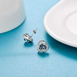 925 Sterling Silver Simulated Birthstone Halo Heart Stud Earrings with Austrian Crystals, Anniversary Valentines Birthday Jewelry Gifts for Women
