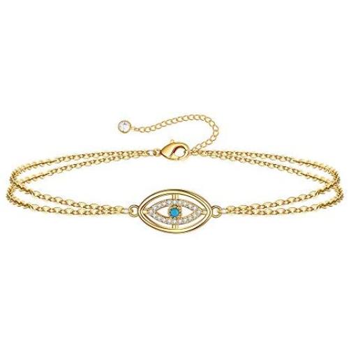 Yoosteel Layered Gold Bracelets for Women, 14K Gold Filled Layering Oval Chain Bracelet Handmade Turquoise Evil Eye Pearl Bar Circle Lotus Gold Layered Chain Bracelets for Women Boho Jewelry Gifts