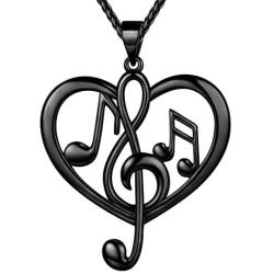 Beautlace Womens Musical Note Necklace Silver/18K Gold Black Gun Plated Treble Clef Music Note Jewelry Gifts for Music Lover