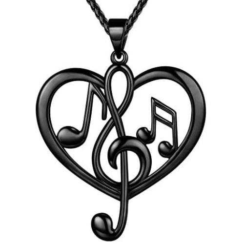 Beautlace Womens Musical Note Necklace Silver/18K Gold Black Gun Plated Treble Clef Music Note Jewelry Gifts for Music Lover