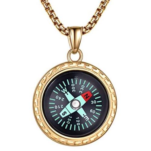 BBBGEM Stainless Steel Portable Real Functional Compass Necklace Accurate Waterproof for Hiking Outdoor Camping Motoring Boating Backpacking Survival Emergency, Travel Gift, with Gift Box