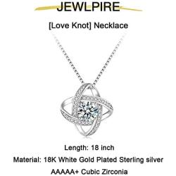 Jewlpire Love Knot Necklace for Women - 18K White Gold Plated Sterling Silver Cubic Zirconia Pendant Necklace - Best gift for your lover