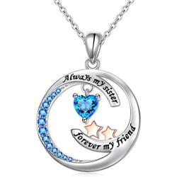 DAOSHANG 925 Sterling Silver 2 Stars Friendship Sister Round Pendant Necklace for Women, Best Friend Jewelry